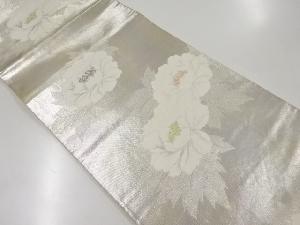 アンティーク　服部織物製　こはく錦牡丹模様織り出し袋帯（材料）
